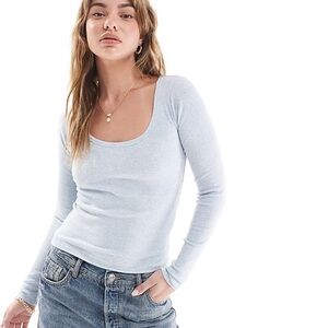 Hollister Ribbed Scoop Neck Shirt- Light Heather Gray- XXL TALL